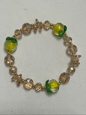 🧡Champagne Glass and Lemon Bead Stretch Bracelet🧡